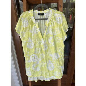 Lane Bryant 14/16 Floral Tunic Top Short Sleeve Yellow White Lightweight